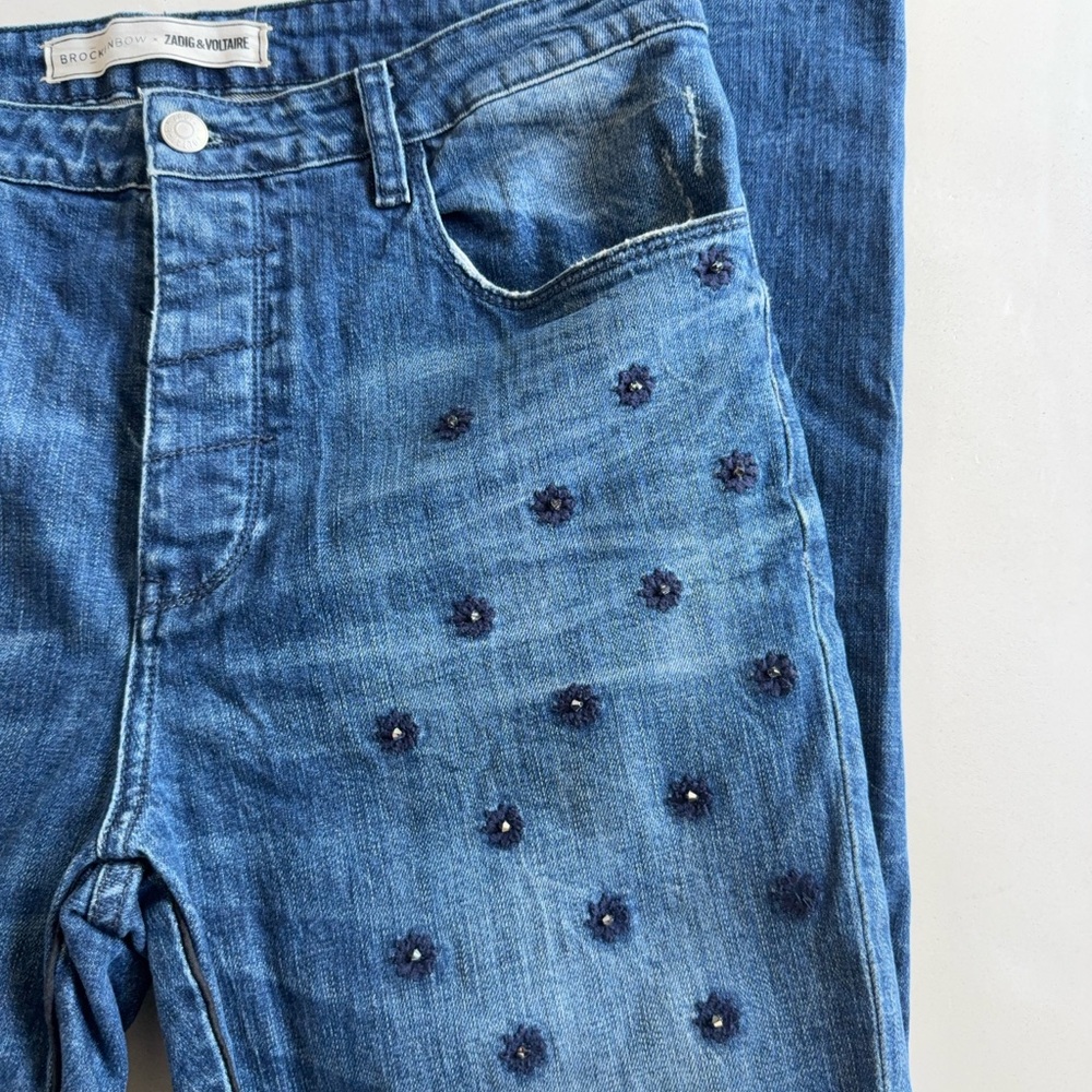 Zadig & Voltaire Starseed Embroidered Crystal Straight Ankle Jean 28 - Picture 3 of 7